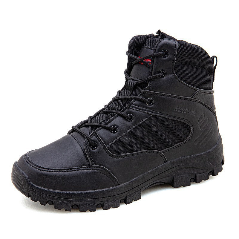 High-top lace-up shoe with reinforced upper and durable sole