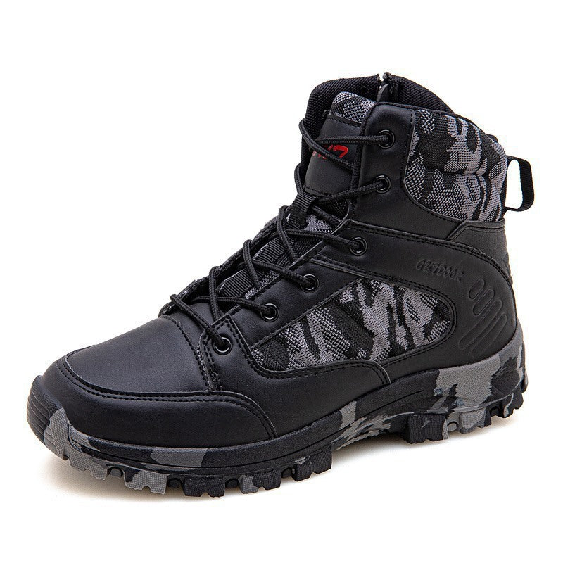 High-top lace-up shoe with reinforced upper and durable sole