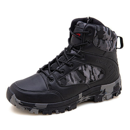 High-top lace-up shoe with reinforced upper and durable sole