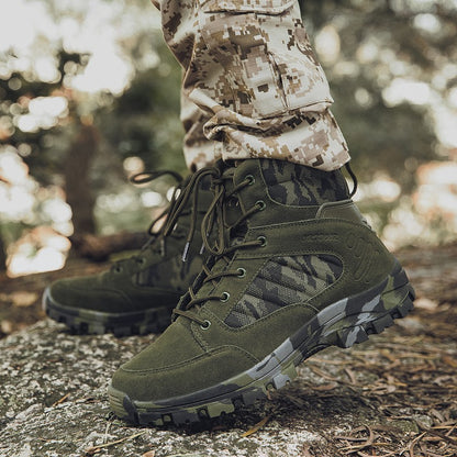 High-top lace-up shoe with reinforced upper and durable sole