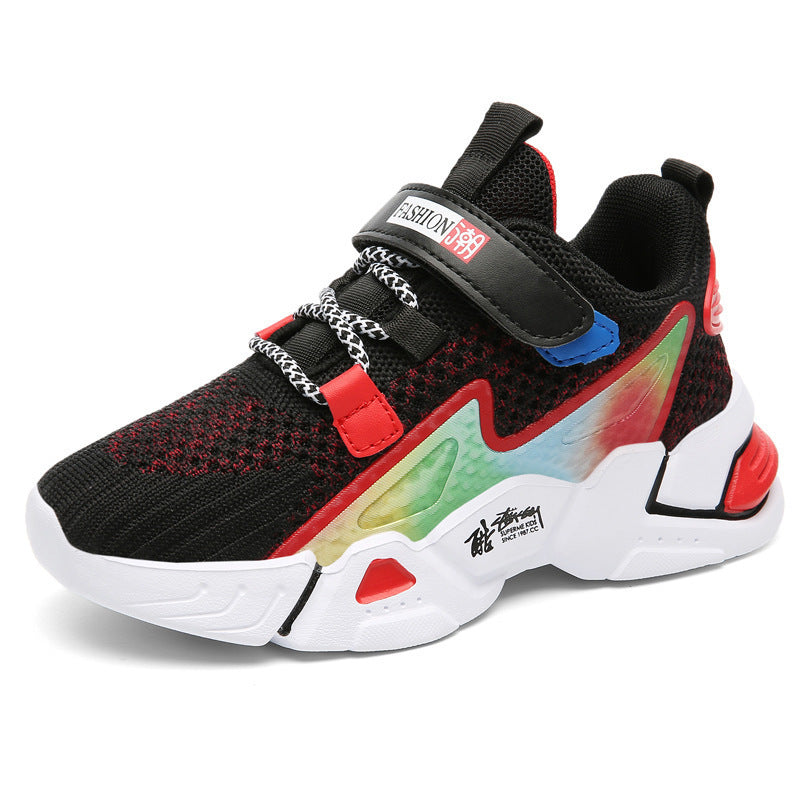 Chunky mesh sneaker with double strap closure and sculpted sole
