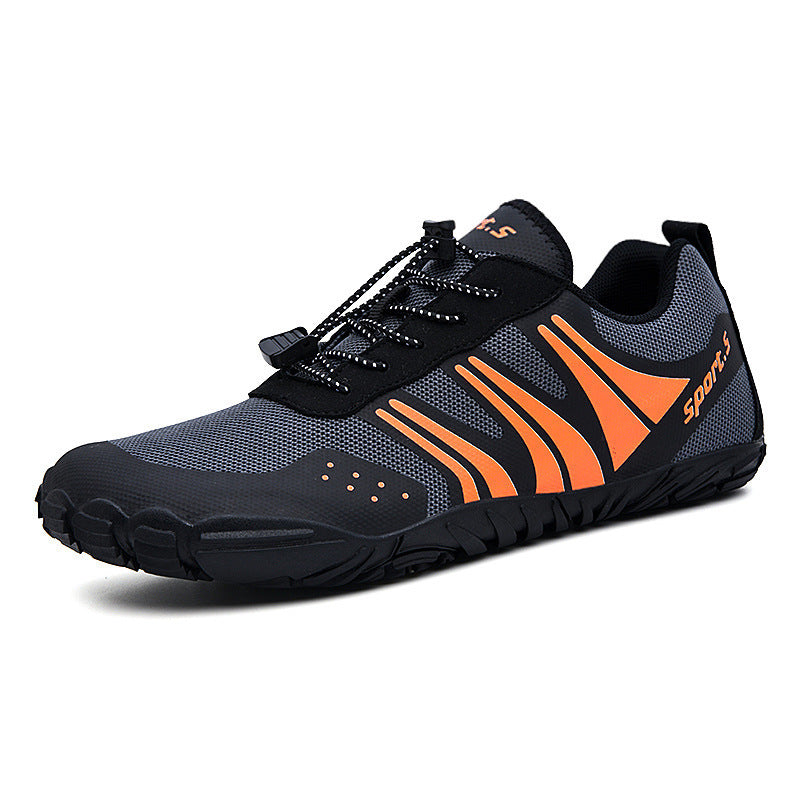Lightweight mesh sneaker with flexible sole and quick-lacing system