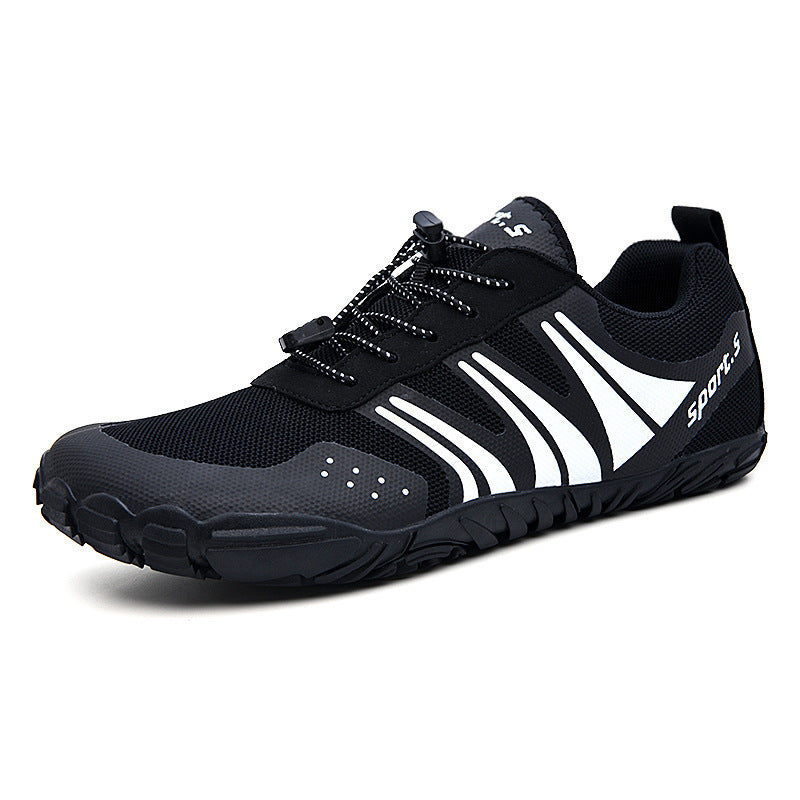 Lightweight mesh sneaker with flexible sole and quick-lacing system