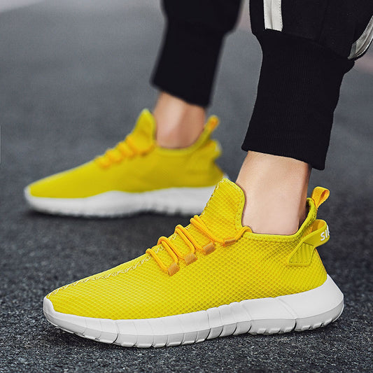 Lightweight knit sneaker with flexible sole and elastic laces