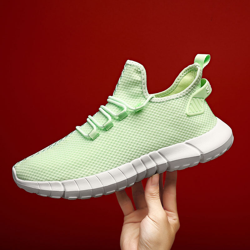 Lightweight knit sneaker with flexible sole and elastic laces