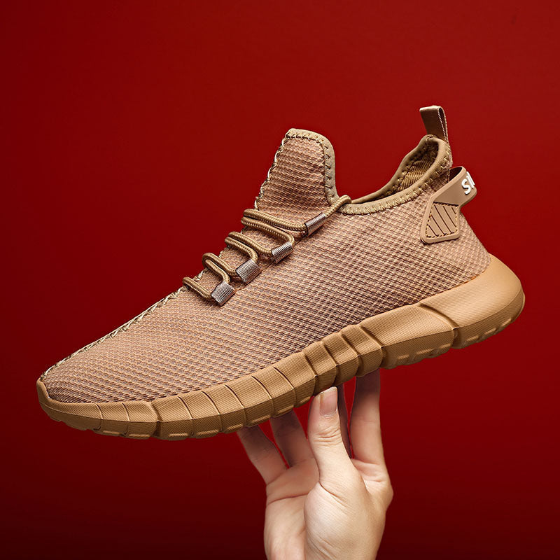 Lightweight knit sneaker with flexible sole and elastic laces