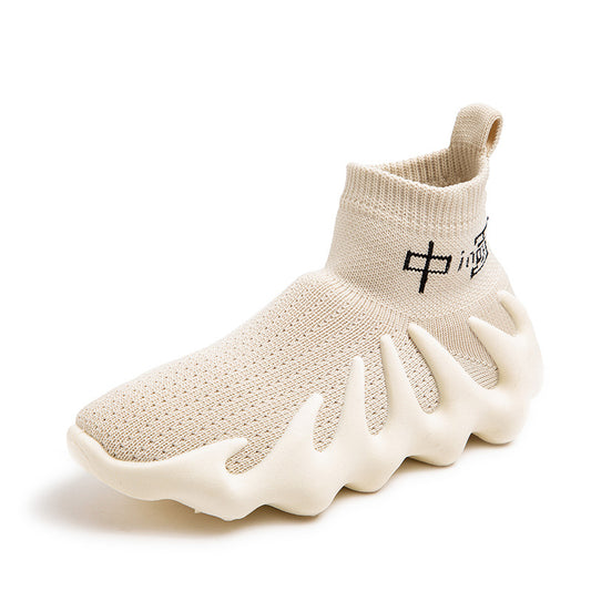 Sock-style sneaker with sculpted sole and breathable knit upper